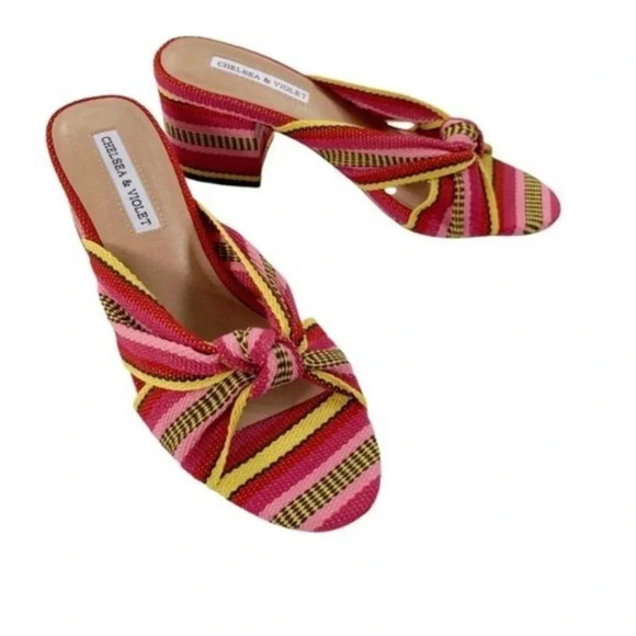 Chelsea & Violet Sandals Gia Knot Stripe Fabric Mules Size 5.5 NWT - Picture 11 of 13